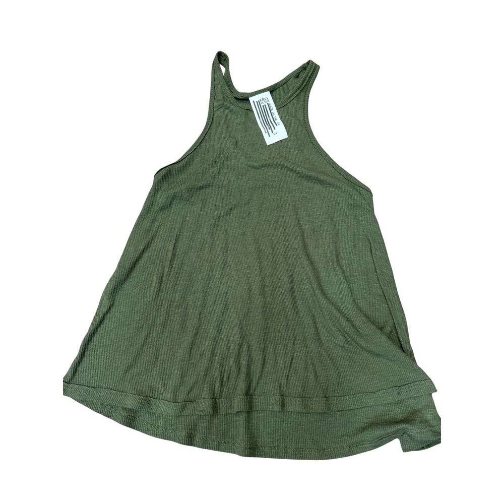 Free People Long Beach Tank Top Small Army Green Ribbed High Neck Racerback NWT